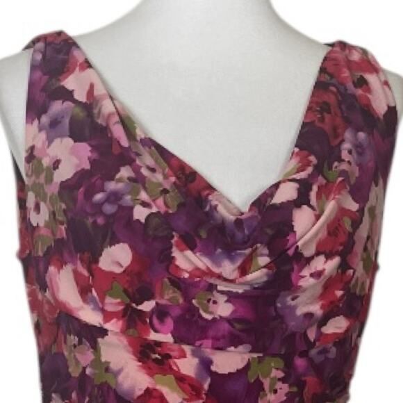 Lauren Ralph Lauren Dress Drape Neck Shirred Link Purple Floral Women’s Size 12 - Picture 11 of 14